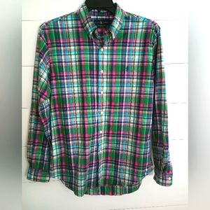 Ralph Lauren plaid Long sleeve button up shirt Large NWOT pink blue green